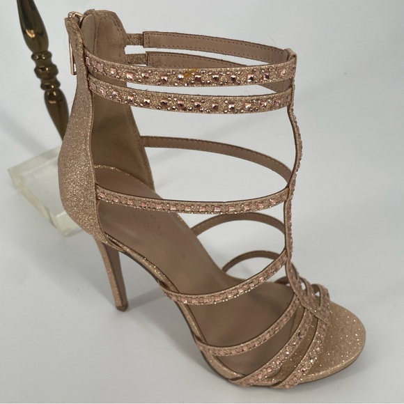 2FOR$20 Sparkly Y2K Gold / Rose Gold Open Toe Bedazzled Stilettos / Party Heels - Picture 10 of 16